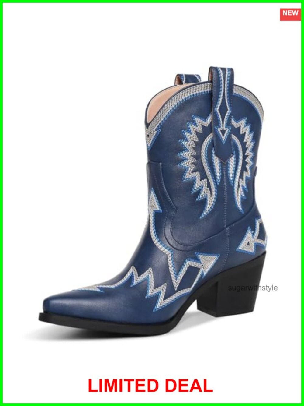 Western Ankle Cowboy Boots Chunky Pointed Toe Wide Calf